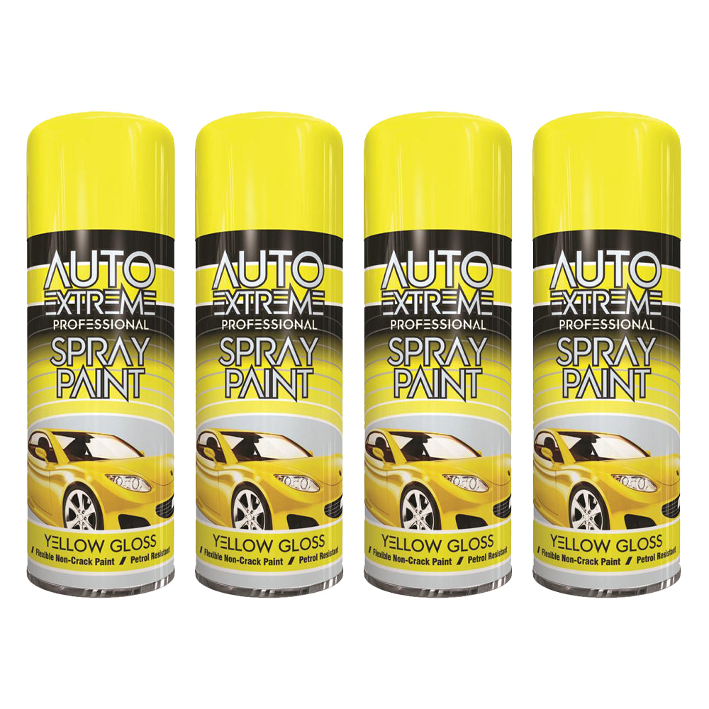 4X Auto Extreme Yellow Spray Paint 400ml