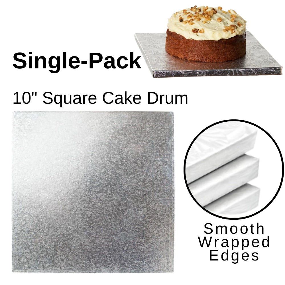 1 Board - 10" Square Cake Drums - Silver