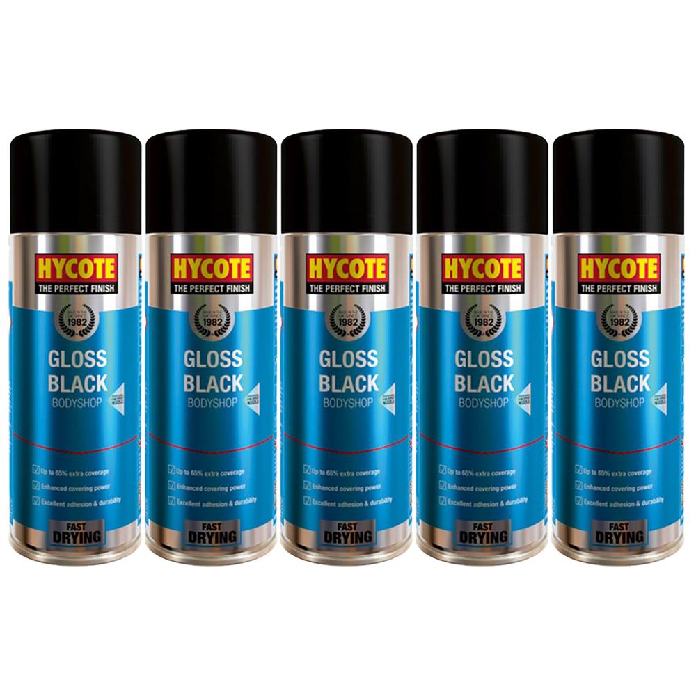 5X Hycote Bodyshop Gloss Black Spray Paint 400ml