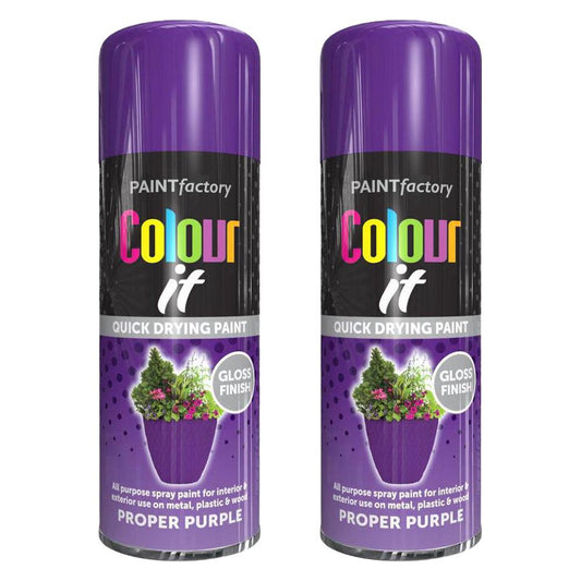 2X Paint Factory Proper Purple Gloss Spray Paint 400ml