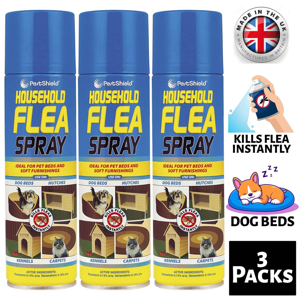 3X Household Flea Aerosol 200ml