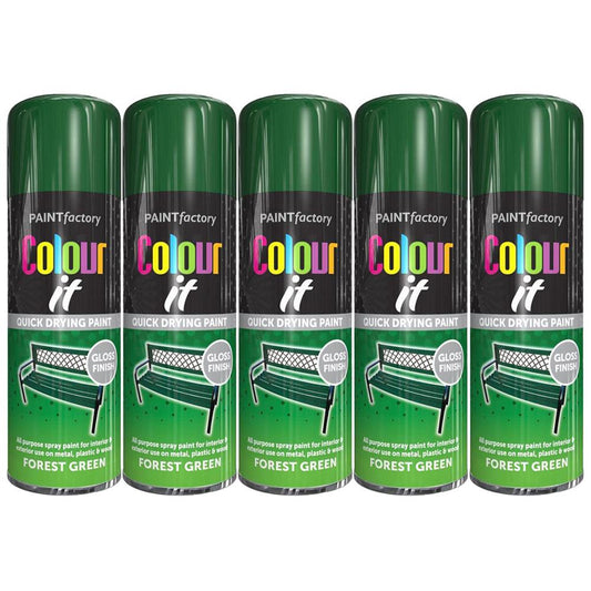 5X Paint Factory Forest Green Gloss Spray Paint 400ml