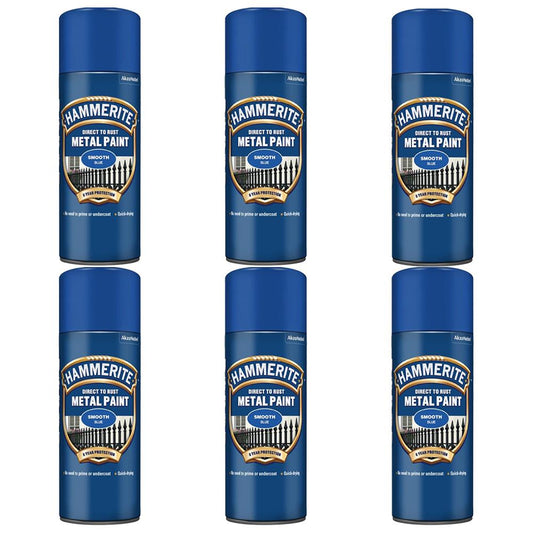 6X Hammerite Smooth Blue Spray Paint 400ml