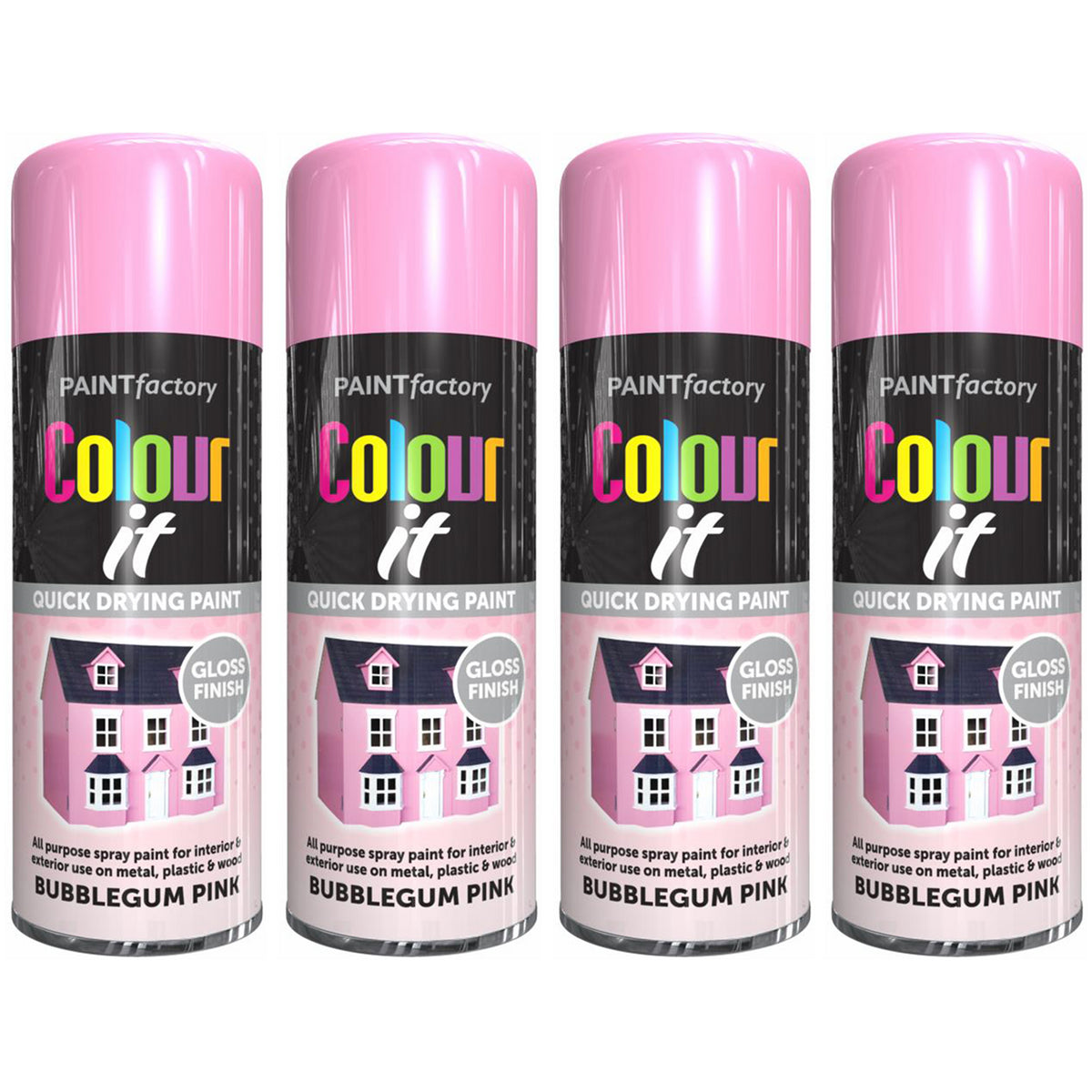 4X Paint Factory Bubblegum Pink Gloss Spray Paint 400ml