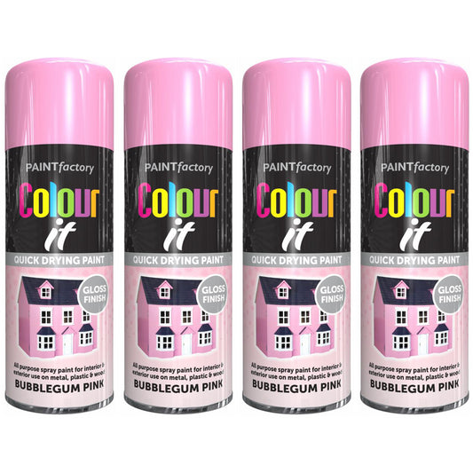 4X Paint Factory Bubblegum Pink Gloss Spray Paint 400ml