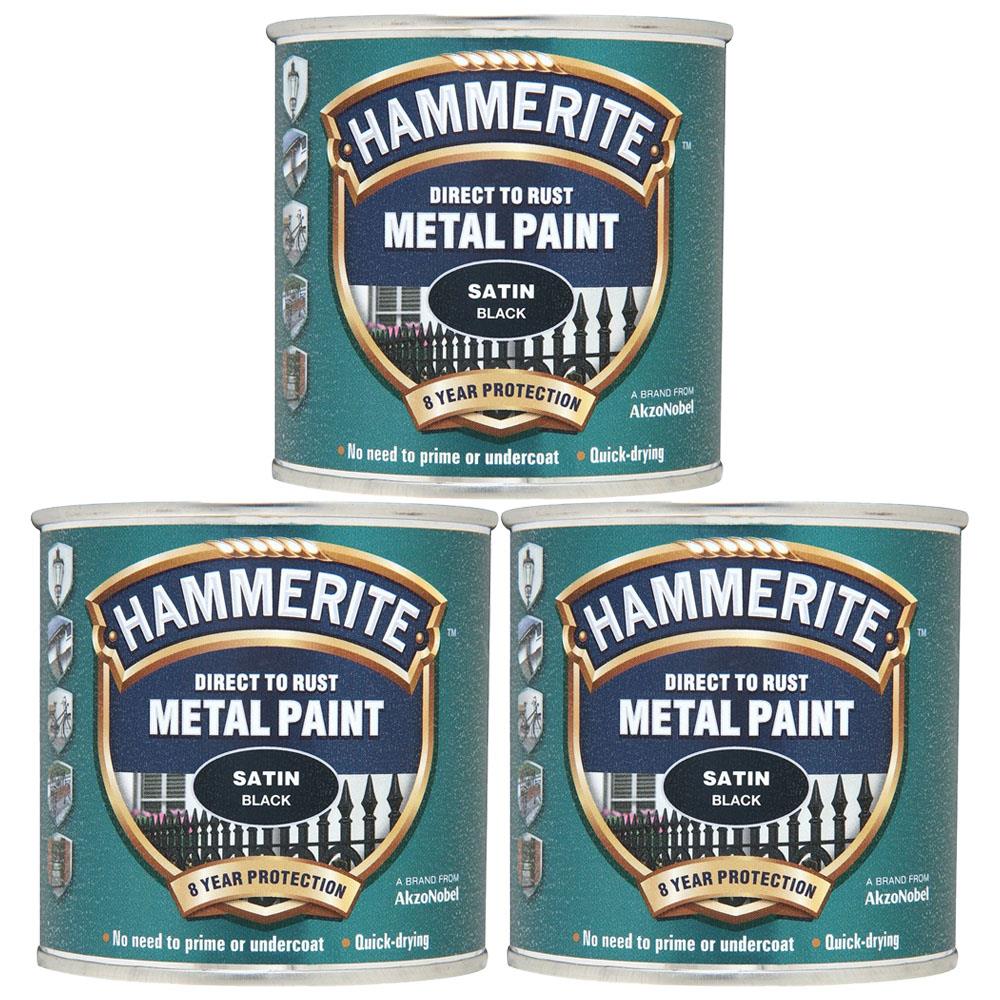 3X Hammerite Satin Black Paint 250ml