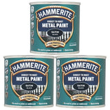 3X Hammerite Satin Black Paint 250ml