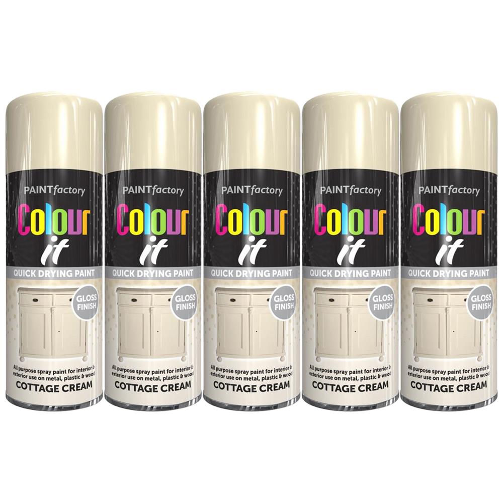 5X Paint Factory Cottage Cream Gloss Spray Paint 400ml