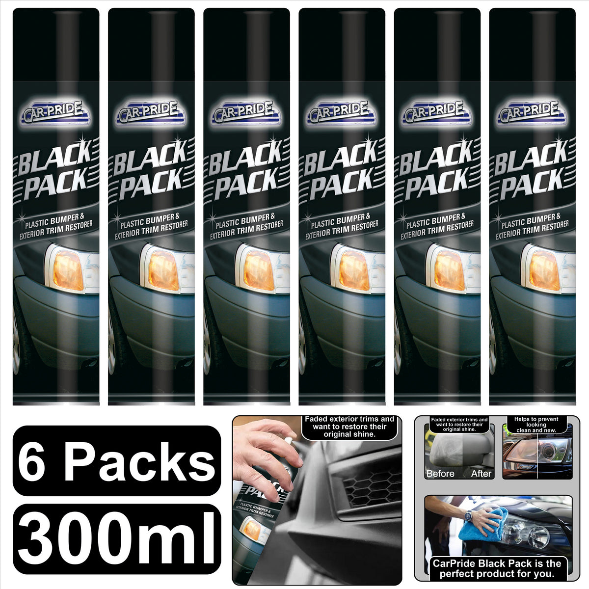 6X Black Plastic Bumper Restorer 300ml