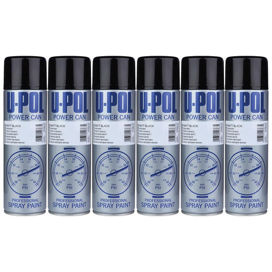 6X Upol Power Can Matt Black Spray Paint 500ml