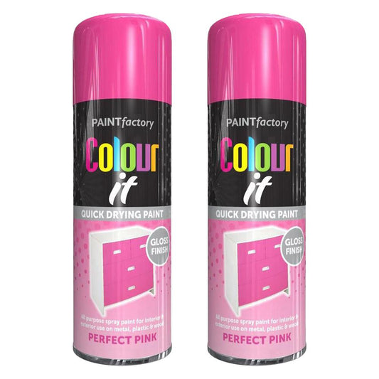 2X Paint Factory Perfect Pink Gloss Spray Paint 400ml