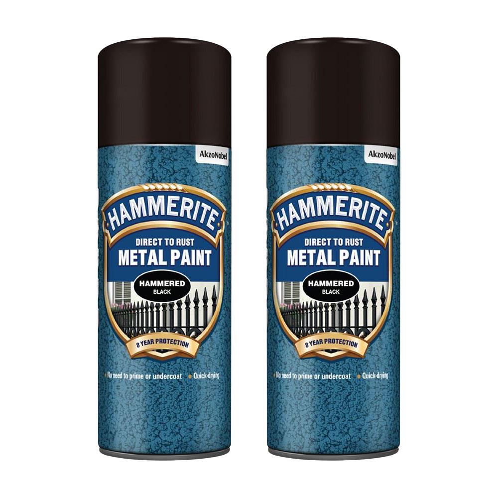 2X Hammerite Hammered Black Spray Paint 400ml