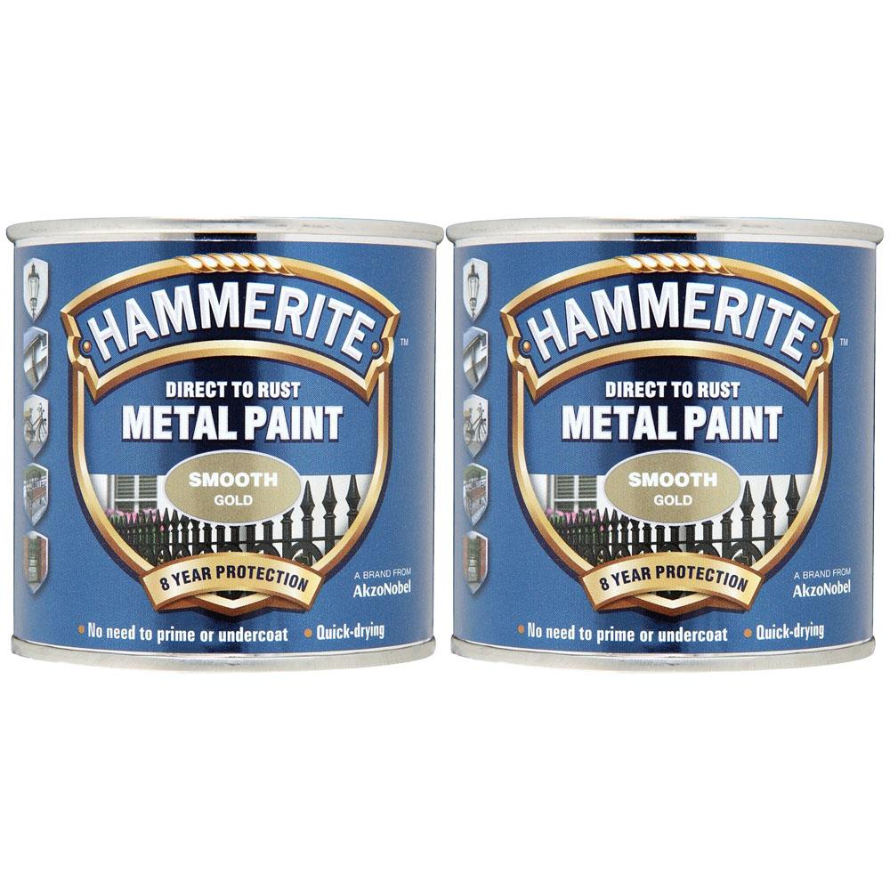 2X Hammerite Smooth Gold Paint 250ml