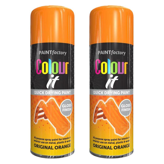 2X Paint Factory Original Orange Gloss Spray Paint 400ml