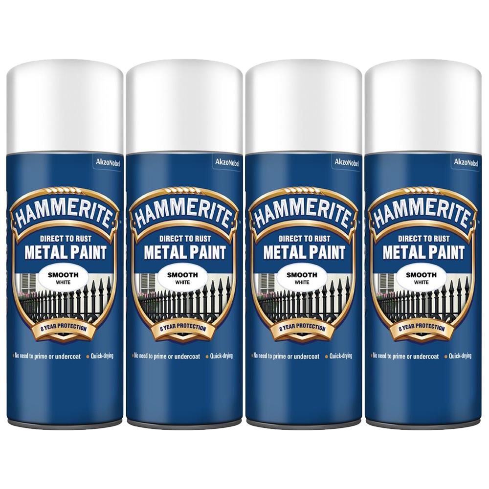 4X Hammerite Smooth White Spray Paint 400ml