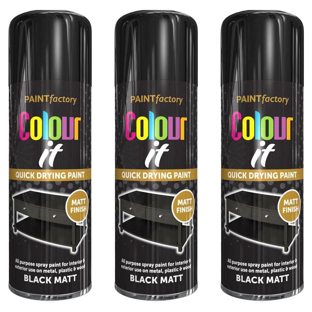 3X Paint Factory Black Matt Spray Paint 400ml