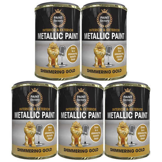 5X Paint Factory Mettalic Gold Paint Tin 300ml