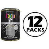 12X Paint Factory Black Iron Gate Gloss Tin Paint 300ml