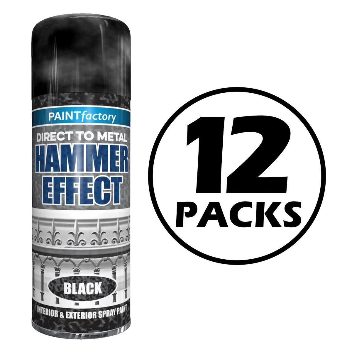 12X Paint Factory Hammered Black Spray Paint 400ml