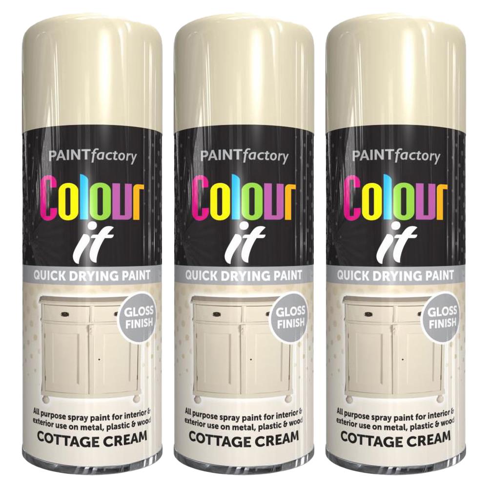 3X Paint Factory Cottage Cream Gloss Spray Paint 400ml