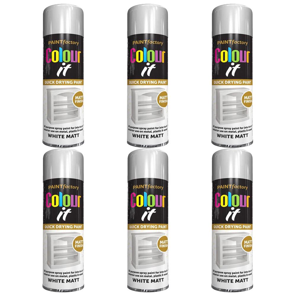 6X Paint Factory White Matt Spray Paint 250ml