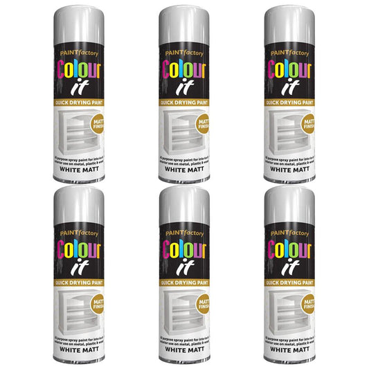 6X Paint Factory White Matt Spray Paint 250ml