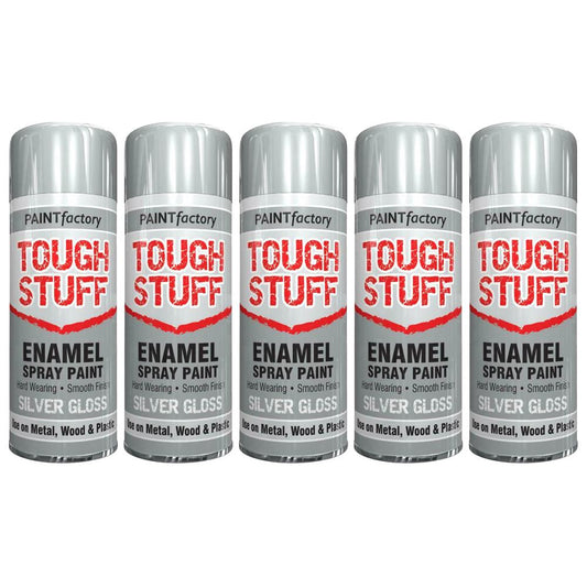 5X Paint Factory Tough Stuff Enamel Silver Gloss 400ml