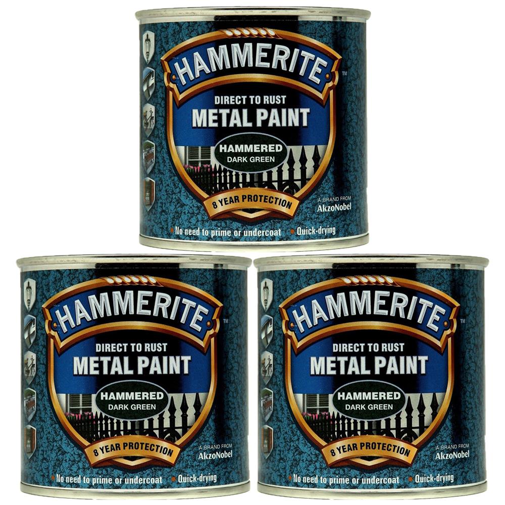 3X Hammerite Hammered Dark Green Paint 250ml