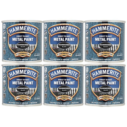 6X Hammerite Hammered Black Paint 250ml