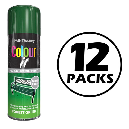 12X Paint Factory Forest Green Gloss Spray Paint 400ml