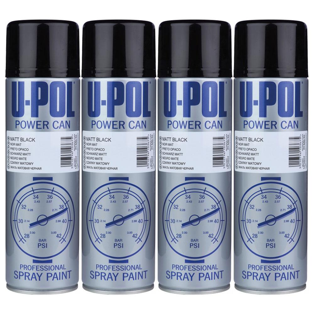 4X Upol Power Can Matt Black Spray Paint 500ml