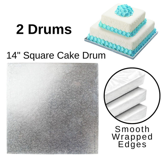 2 Board - 14" Square Cake Drums - Silver