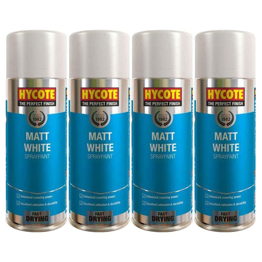 4X Hycote Matt White Spray Paint 400ml