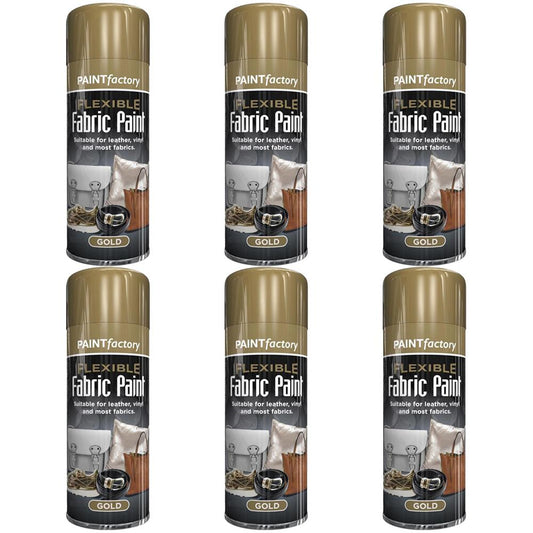 6X Paint Factory Gold Flexible Fabric & Vinyl Spray Paint 200ml