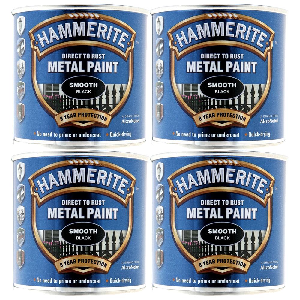 4X Hammerite Smooth Black Paint 250ml