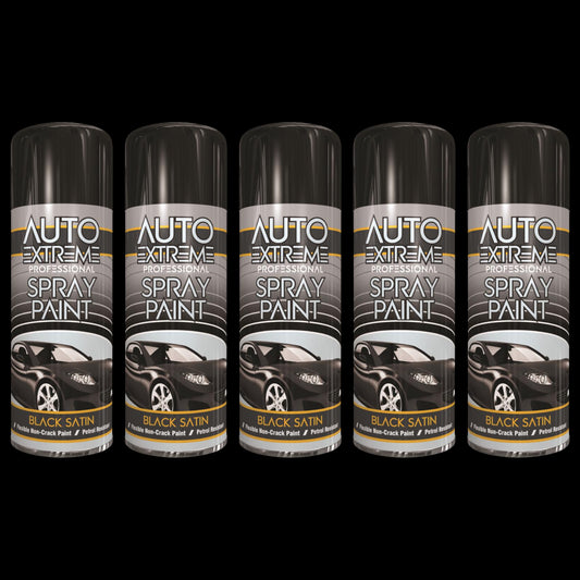 5X Auto Extreme Pro Satin Black Spray Paint 400ml