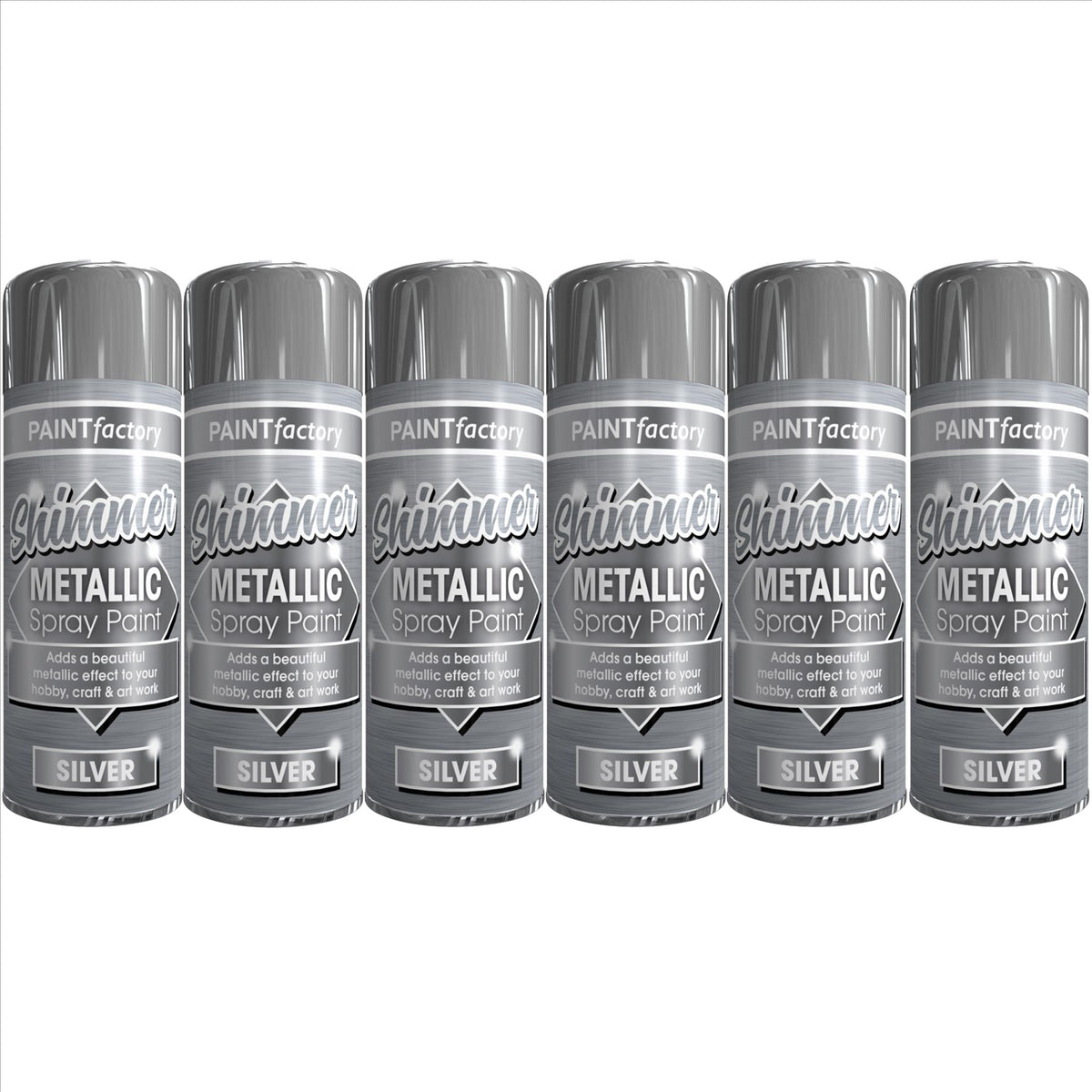 6X Paint Factory Metallic Silver Spray Paint 200ml