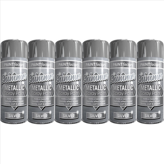 6X Paint Factory Metallic Silver Spray Paint 200ml