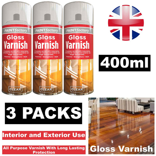 3X Paint Factory Clear Gloss Varnish Spray 400ml