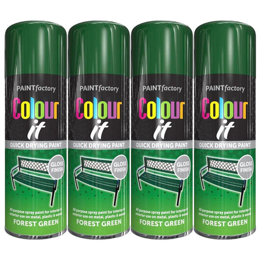 4X Paint Factory Forest Green Gloss Spray Paint 400ml