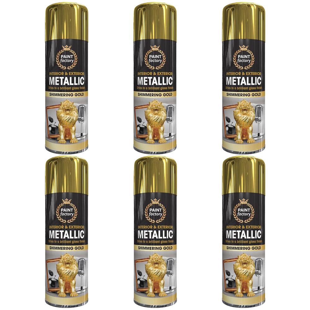 6X Paint Factory Gold Metallic Spray Paint 400ml