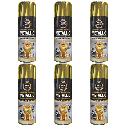 6X Paint Factory Gold Metallic Spray Paint 400ml