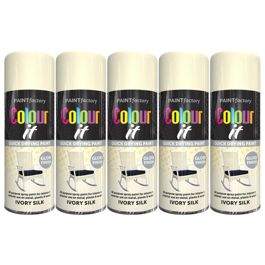 5X Paint Factory Ivory Silk Gloss Spray Paint 400ml