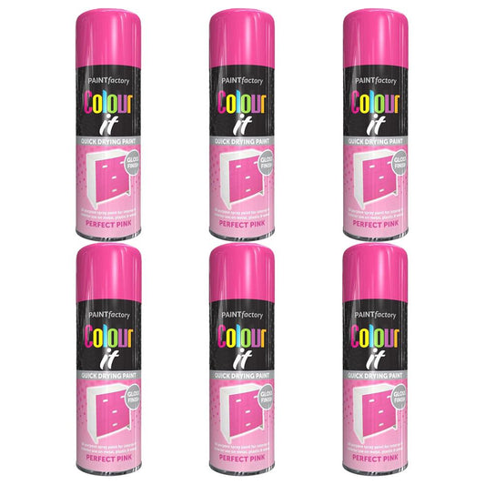 6X Paint Factory Perfect Pink Gloss Spray Paint 400ml