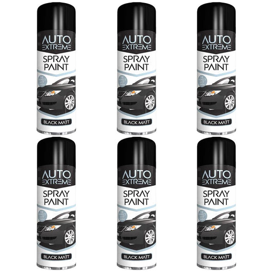 6X Auto Extreme Black Matt Spray Paint 250ml