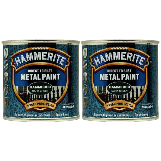 2X Hammerite Hammered Dark Green Paint 250ml