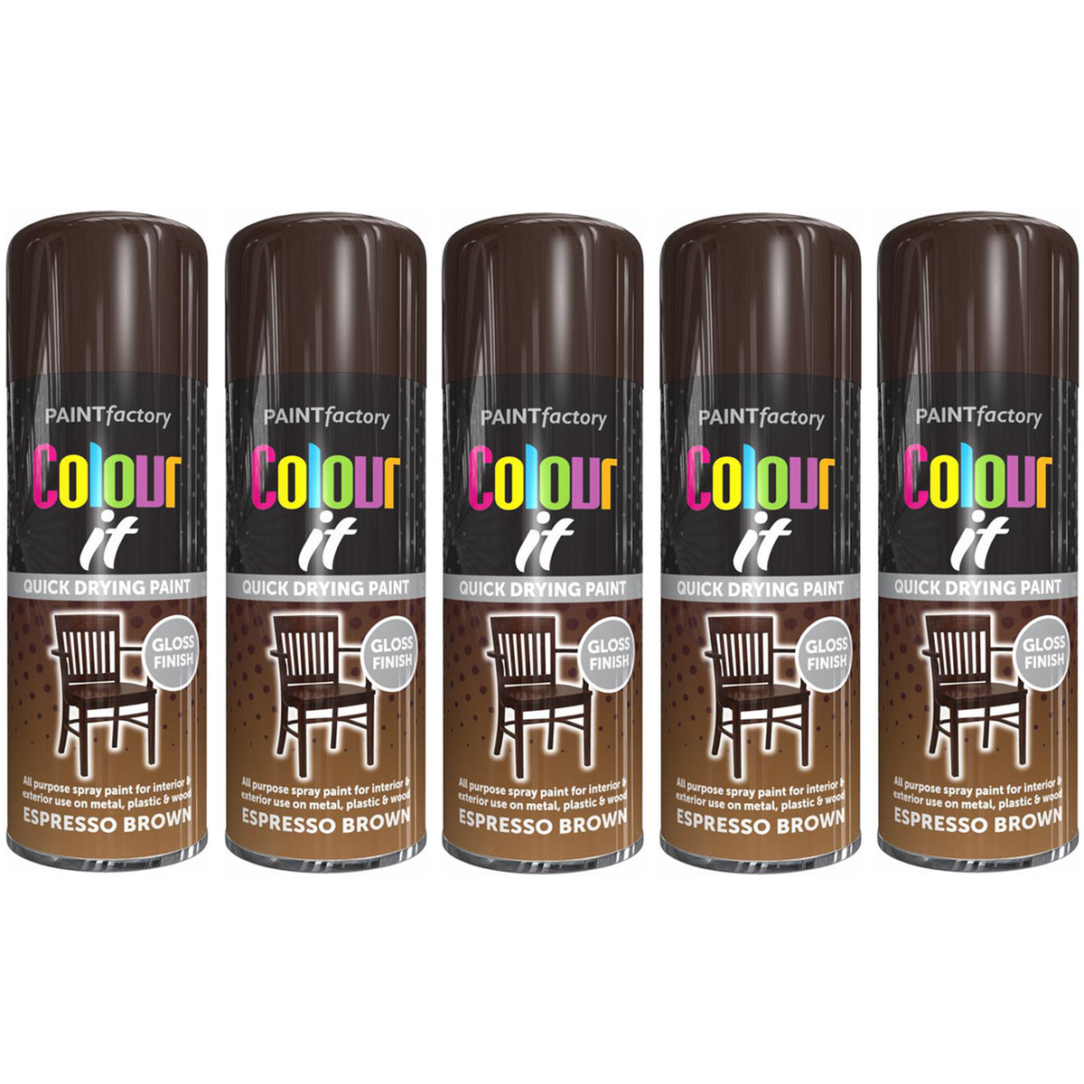 5X Paint Factory Espresso Brown Gloss Spray Paint 400ml