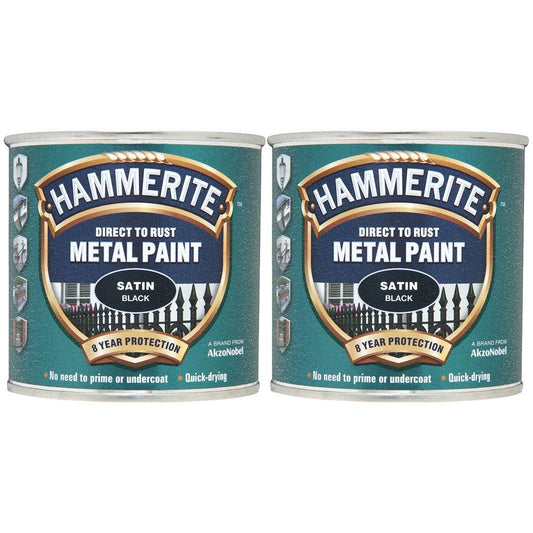 2X Hammerite Satin Black Paint 250ml