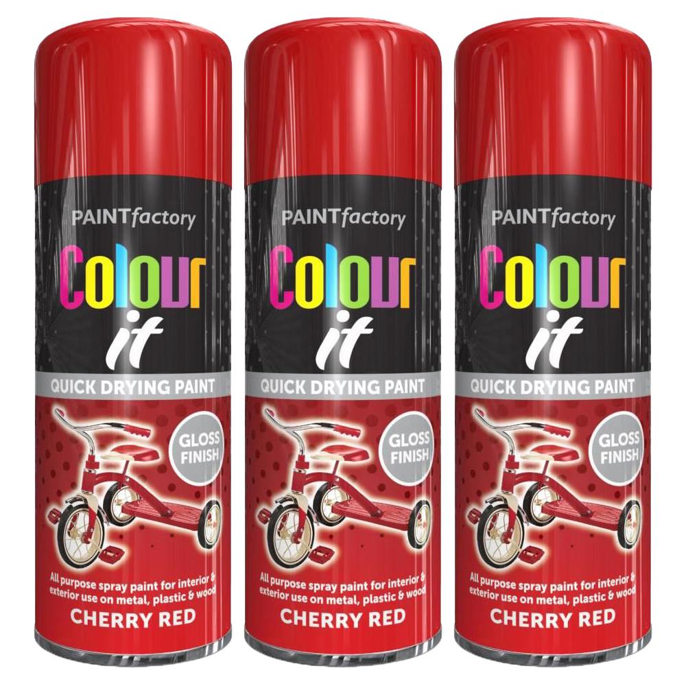 3X Paint Factory Cherry Red Gloss Spray Paint 400ml