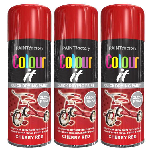 3X Paint Factory Cherry Red Gloss Spray Paint 400ml